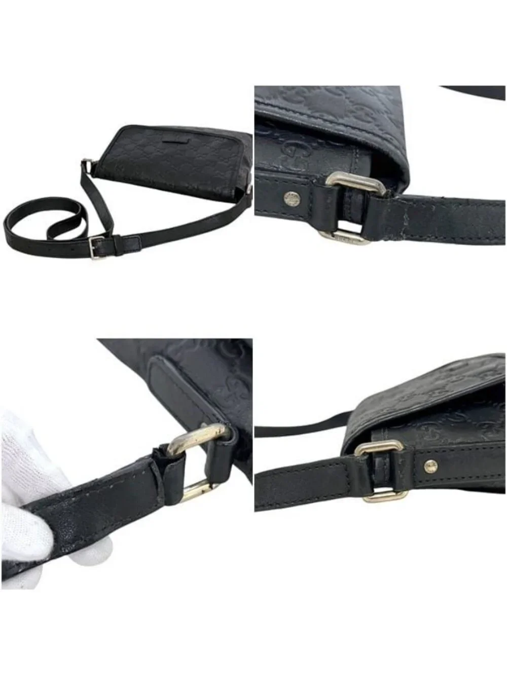 Gucci Shoulder Bag Guccissima Line Leather Black